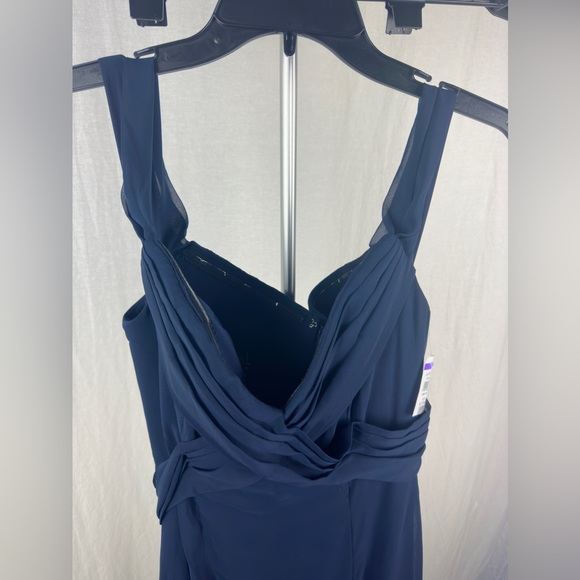 Social Bridesmaids Navy Strapless V-Neck Chiffon Trumpet Gown Size 4 NWT - Picture 6 of 14